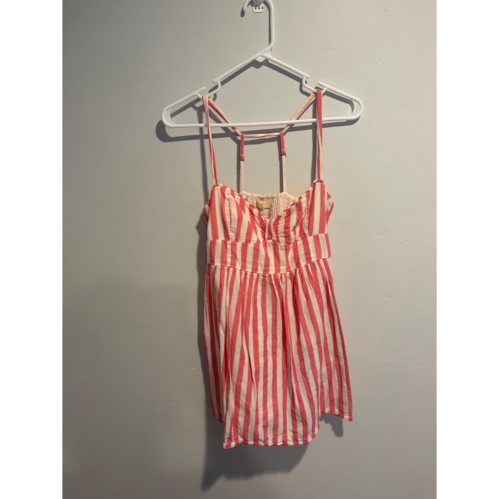 Hollister Pink White Striped Babydoll Tank Top T-Back Cami Smocked Small M